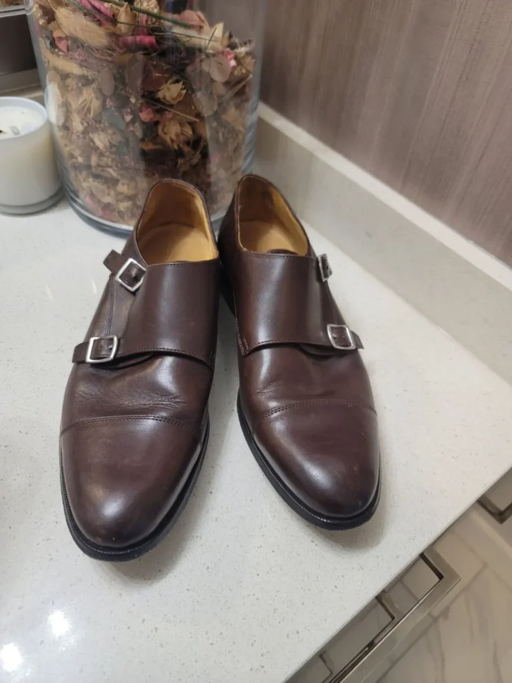 SUITSUPPLY Men's Brown Leather Double Buckle Smart Dress Shoes - EU 42